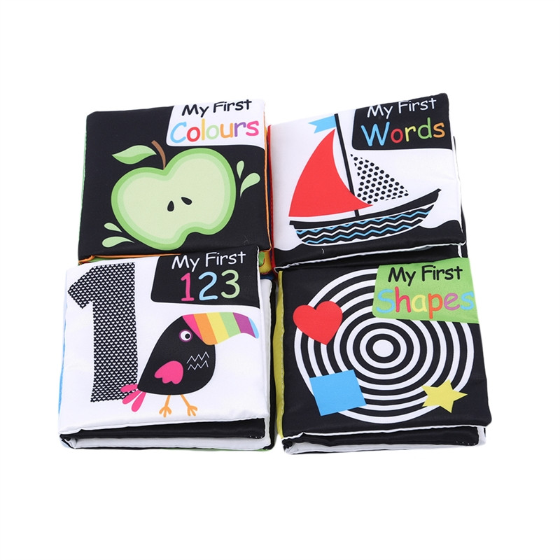 4pçs Livros De Pano Para Bebês Brinquedos Educativos Preto E Branco Pano Macio | Shopee Brasil | Shopee (BR)