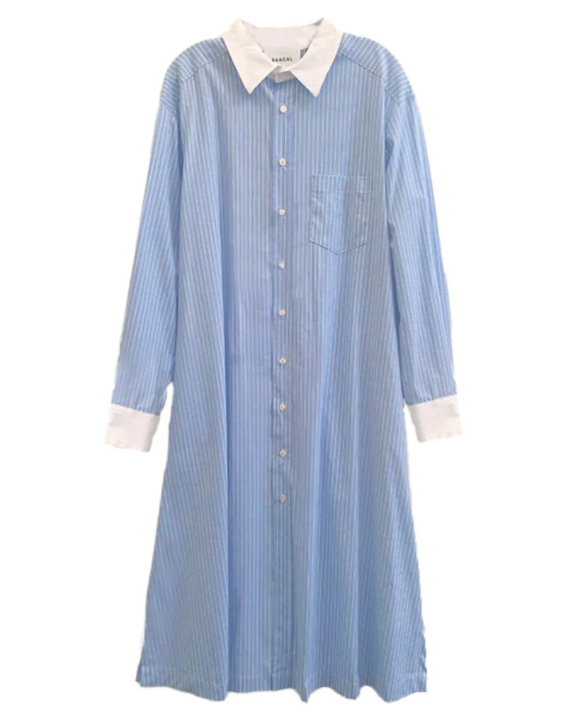 Long Cotton Shirtdress in Blue Stripe | BAACAL Limited, LLC