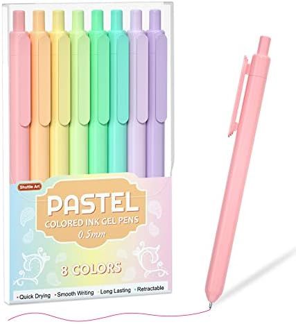 Shuttle Art Colored Retractable Gel Pens, 8 Pastel Ink Colors, Cute Pens 0.5mm Fine Point Quick D... | Amazon (US)