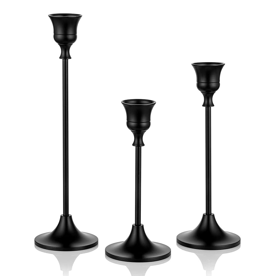 Romadedi Candlestick Holder Matte Black Candle Holder Set of 3 Decorative Candle Holder for Taper... | Amazon (US)