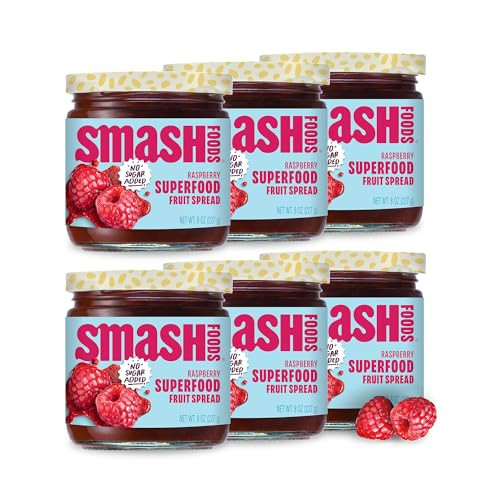 Smash Foods Raspberry Jam | Low-Calorie, No Sugar Added Keto Jam with Upcycled Fruit & Chia Seeds | Vegan, Paleo Superfood Fruit Spread (6 Jars) | Amazon (US)
