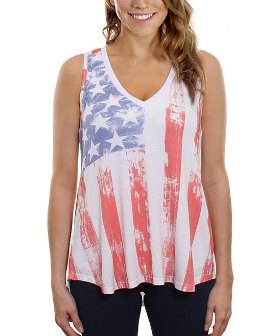 Blue & Red Distressed American Flag Tank - Women | zulily