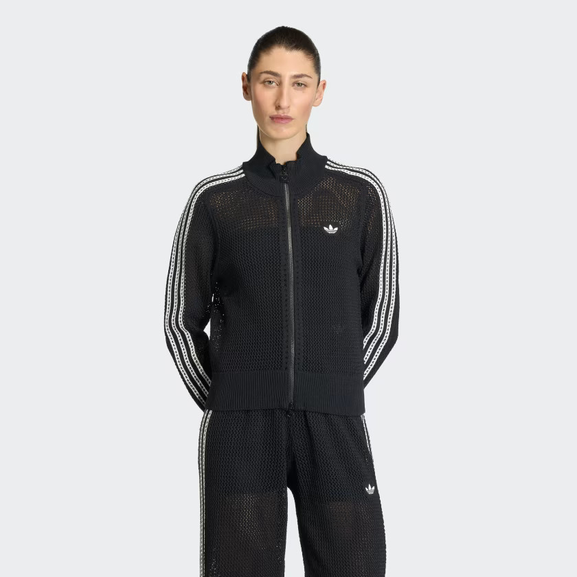 adidas KNITTED CROCHET FIREBIRD TRACK TOP - Black | Free Shipping with adiClub | adidas US | adidas (US)