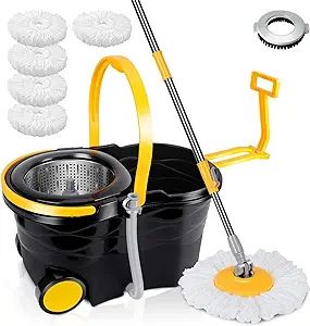 Amazon.com: ZNM Mop and Bucket with Wringer Set on Wheels, Spin Mop Bucket with 5 Microfiber Repl... | Amazon (US)
