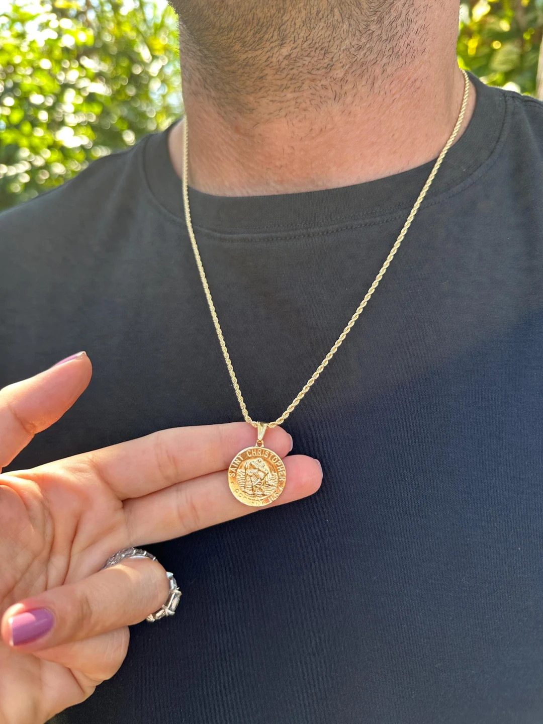 18K Gold Saint Christopher Pendant, Men's Religious Medal, Classic Gold Necklace, Gift for Men, S... | Etsy (US)