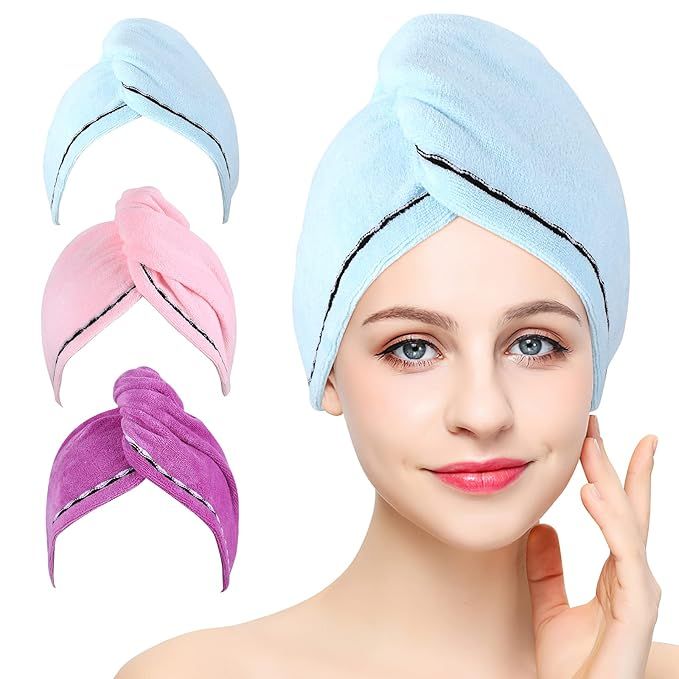3 Pack Microfiber Hair Towel Wrap BEoffer Super Absorbent Twist Turban Fast Drying Hair Caps with... | Amazon (US)