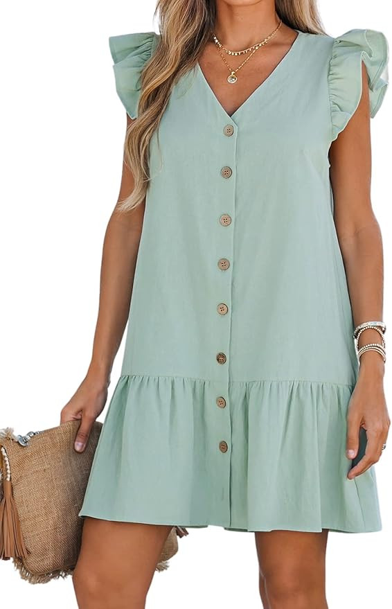 CUPSHE Women's Ruffled Trim Button-Front Mini Dress Sleeveless Mini Dresses Casual Summer | Amazon (US)