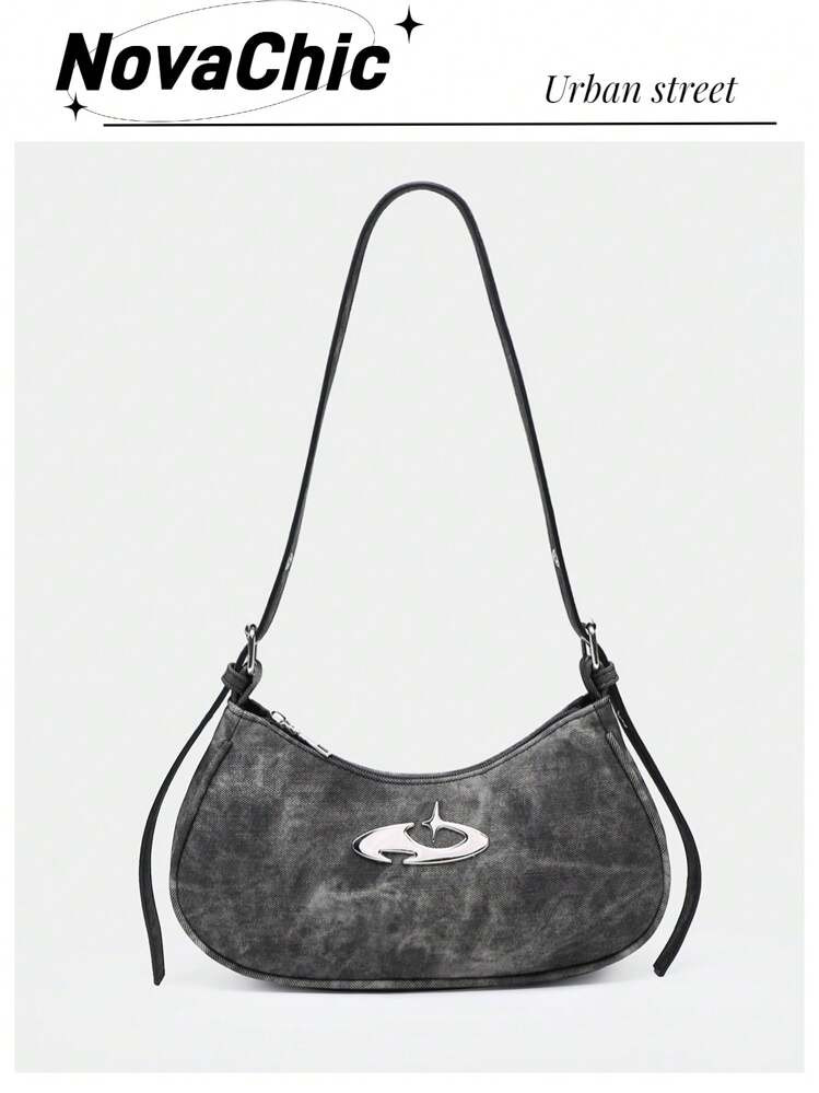 1pc Metallic Decor Punk Style Pu Crossbody Bag For Women With Zipper, Fashionable Adjustable Shoulder Strap, Shoulder Bag Suitable For Travel Use | SHEIN