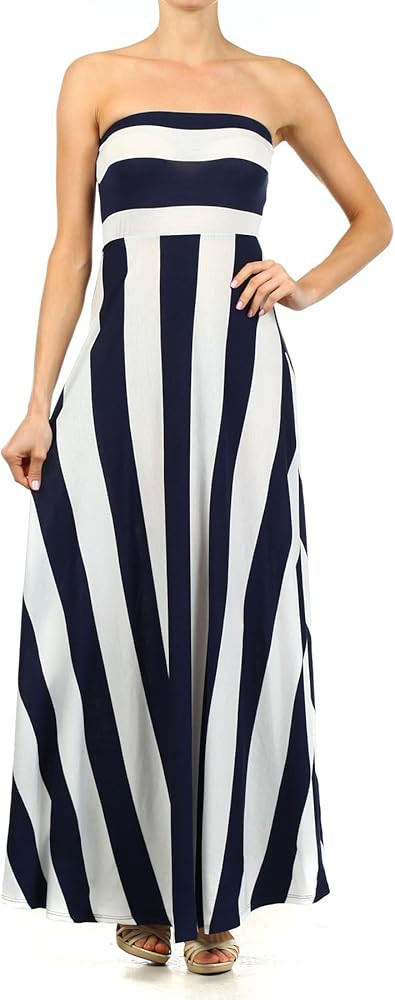 Vertical Striped Strapless Knit Dress with a Horizontal Striped Bodice and a Flared Skirt.D204-st | Amazon (US)