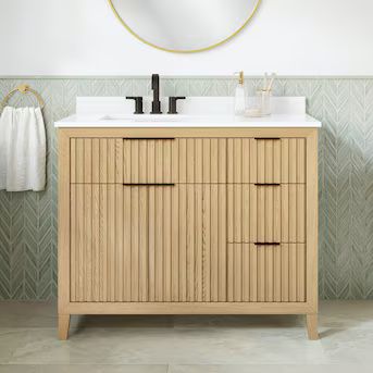 Origin 21 Tindall 42-in Natural Finish Undermount Single Sink Bathroom Vanity with White Engineer... | Lowe's