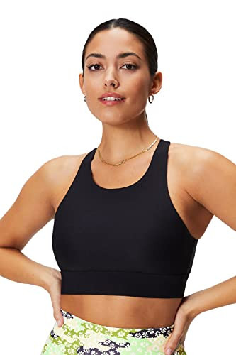 Fabletics Women's No-Bounce Sports Bra, Workout, Yoga, Athletic, Fitness, Gym, UPF Protection, 4-Way Stretch, Knit, XXS, Black | Amazon (US)