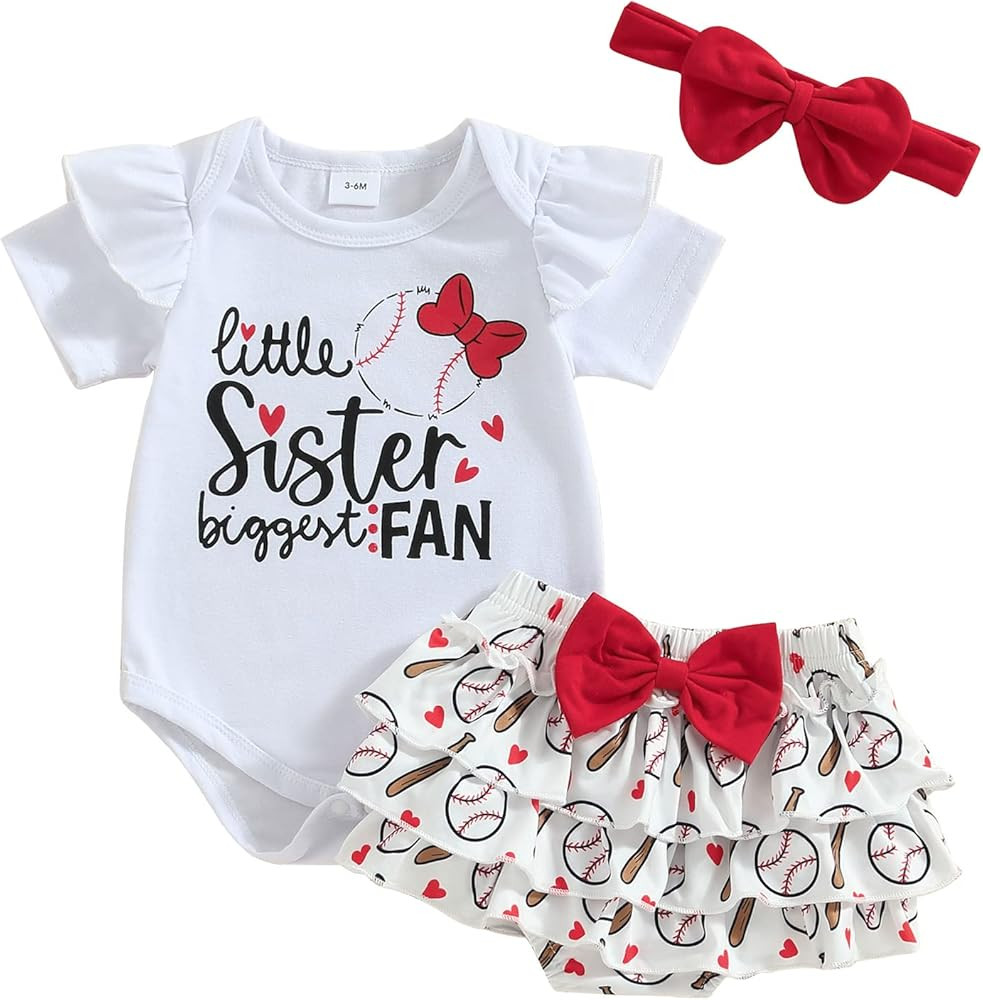 Newborn Baby Girl Baseball Clothes Little Sister Biggest Fan Romper Short Sleeve Top Shorts Set H... | Amazon (US)
