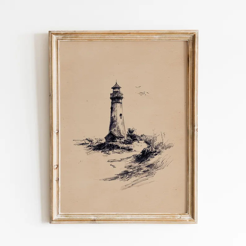 Vintage Lighthouse Sketch | Coastal Lighthouse Hand Drawing Print | Minimal Seaside Lighthouse | ... | Etsy (US)