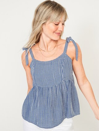Tie-Shoulder Smocked Gingham Cami Babydoll Swing Blouse for Women | Old Navy (US)