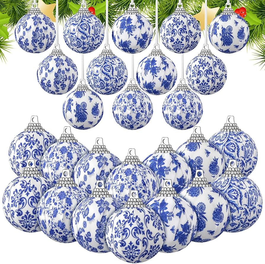 Liliful 24 Pcs Christmas Blue and White Chinoiserie Ornaments Ball Christmas Tree Hanging Ornamen... | Amazon (US)