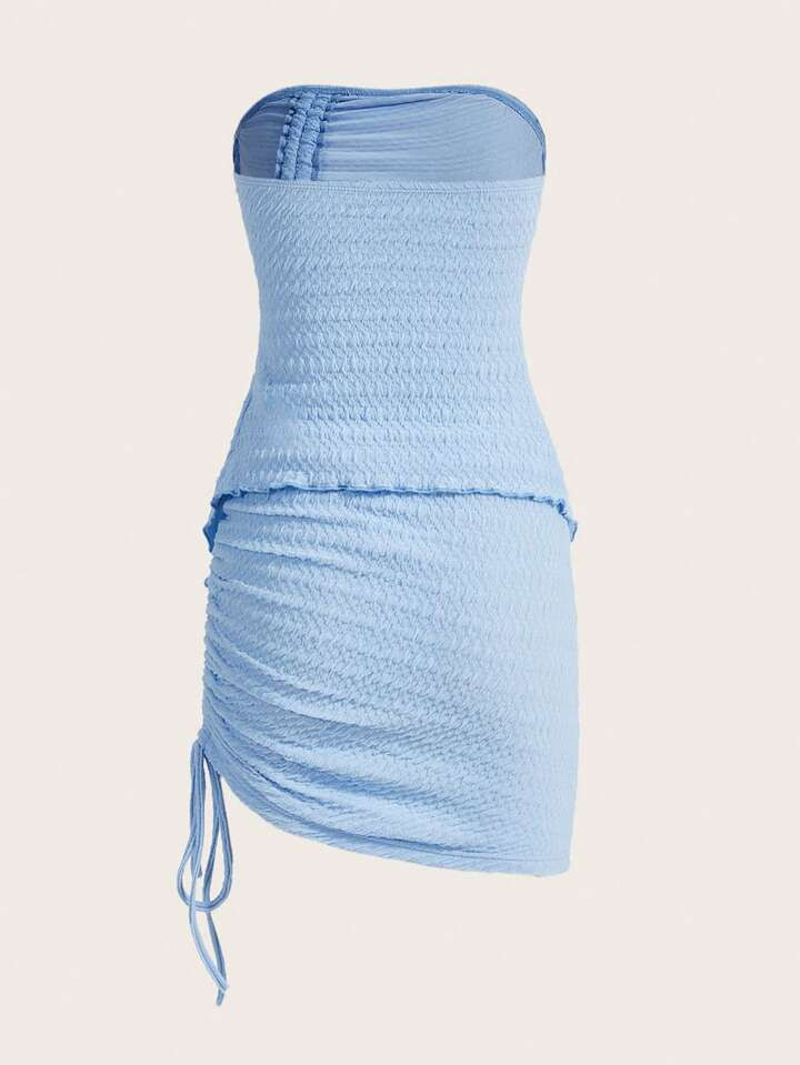 SHEIN ICON Women's Strapless Side Slit Top And Skirt Set | SHEIN