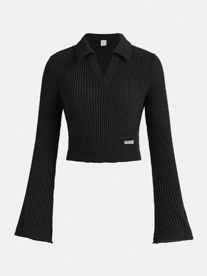 Teen Girl Letter Patched Detail Flare Sleeve Tee | SHEIN