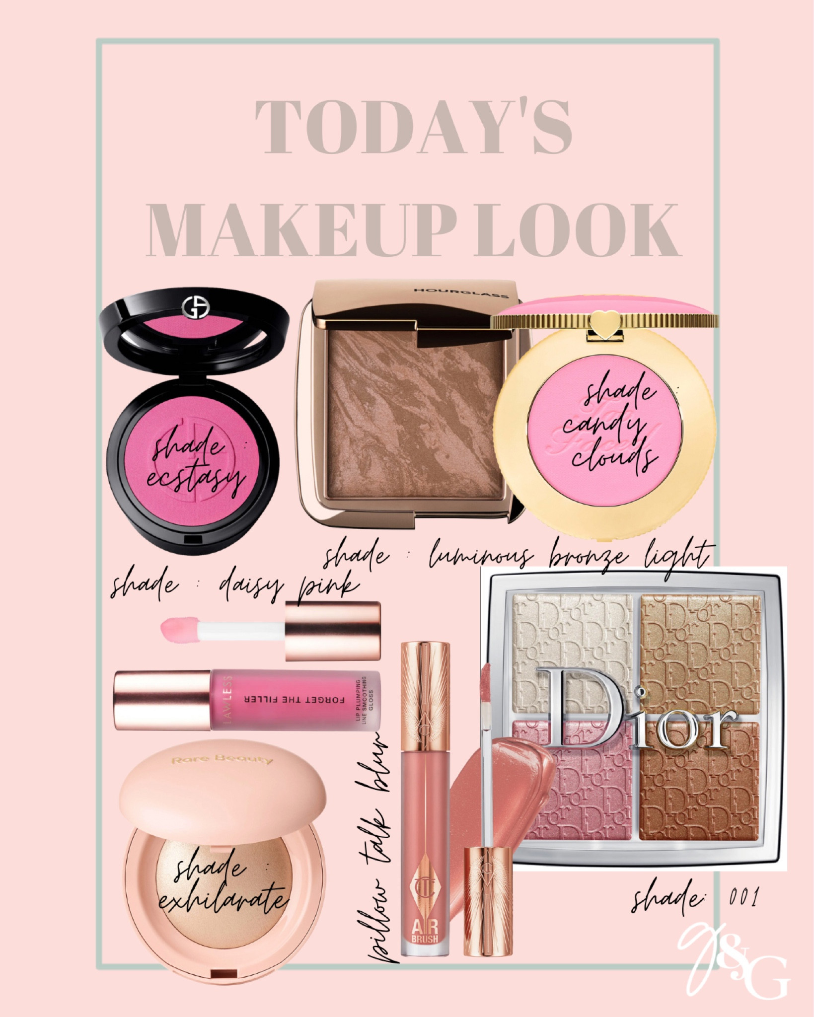 Todays makeup look— pink & glowy ✨
Shades-
Perricone Md: Nude
Huda Concealer: coconut flakes
Givenchy powder: 3
Merit contour: seine 
Hourglass bronzer: luminous bronze light 
Too faced blush: candy clouds
GA blush: 52
Rare beauty highlight: exhilarate
Dior palette (on eyes): 001
CT eyestick: bronze garnet
Kosas brow: soft brown
CT air brush lip: pillow talk blur
Lawless gloss: daisy pink

#LTKFind #LTKunder50 #LTKbeauty