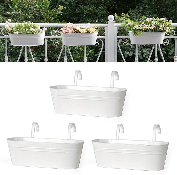 Dahey 3 Pcs Metal Iron Hanging Flower Pots for Railing Fence 15.7 Inch Hanging Bucket Pots Countr... | Amazon (US)