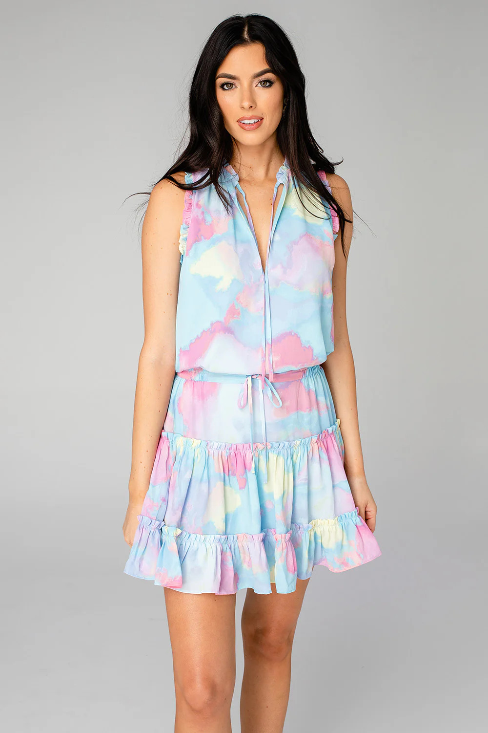 Sage Tie Waist Mini Dress - Groovy | BuddyLove