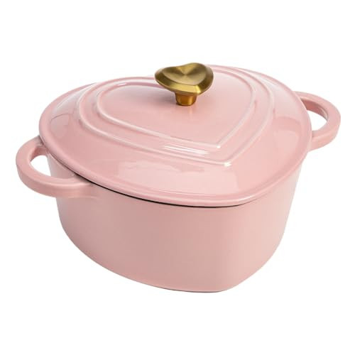 Paris Hilton Enameled Cast Iron Dutch Oven Heart-Shaped Pot with Lid, Dual Handles, Works on All Stovetops, Oven Safe to 500°F, 2-Quart, Pink | Amazon (US)