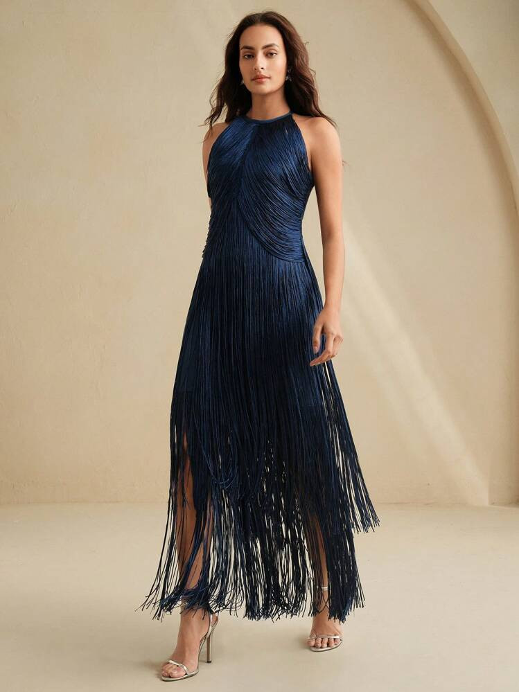 Anewsta Elegant Vintage Bohemian Fringed Long Dress, Suitable For Spring/Summer, Holidays, Festivals, Beach, Parties, Easter | SHEIN