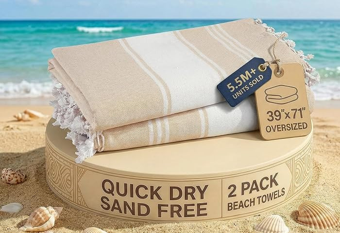 LANE LINEN Oversized Beach Towels, 2 Pack Turkish Towel Set for Adults, Lightweight, Quick Dry, A... | Amazon (US)