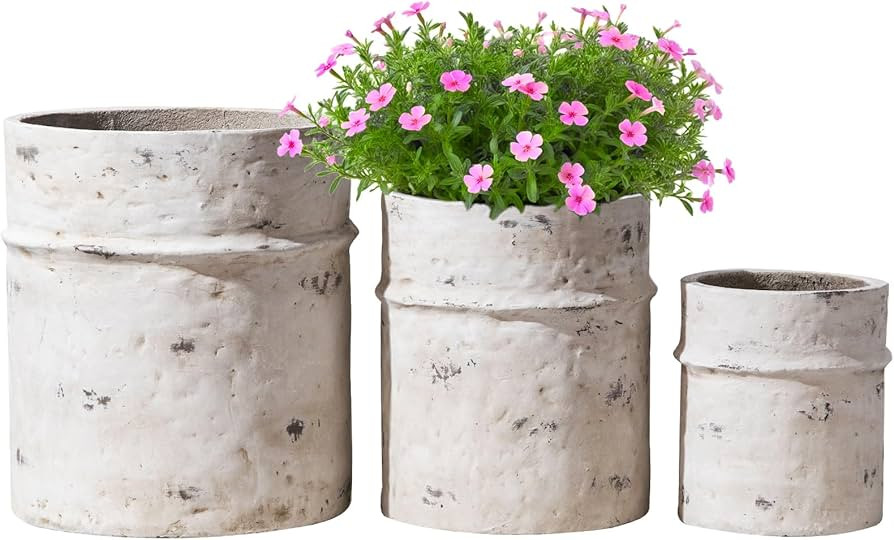 Yundu Concrete Planter Set of 3, 14.5 & 12 & 10.2 inch Plant pots, Modern White Concrete Planter ... | Amazon (US)