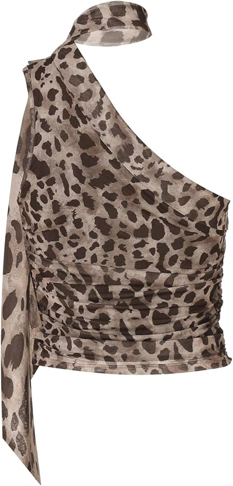 RoseSeek Women's Y2K Leopard Polka Dots Halter Asymmetrical Neck Crop Tops | Amazon (US)