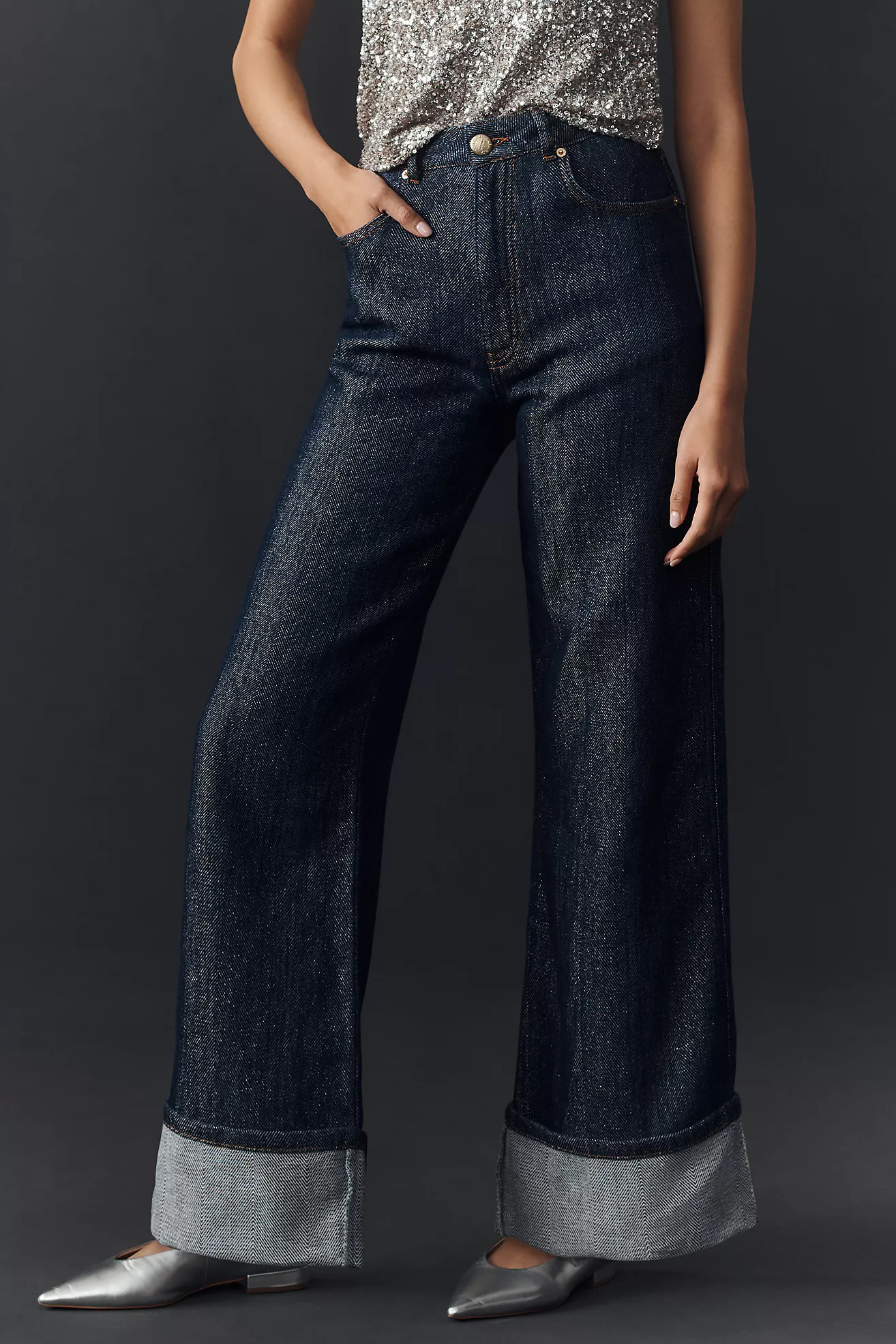 Farm Rio Denim Shine High-Rise Wide-Leg Jeans | Anthropologie (US)