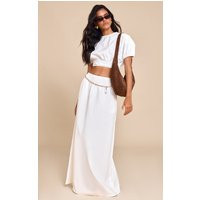 White Shirred Waist Low Rise Maxi Skirt | PrettyLittleThing US