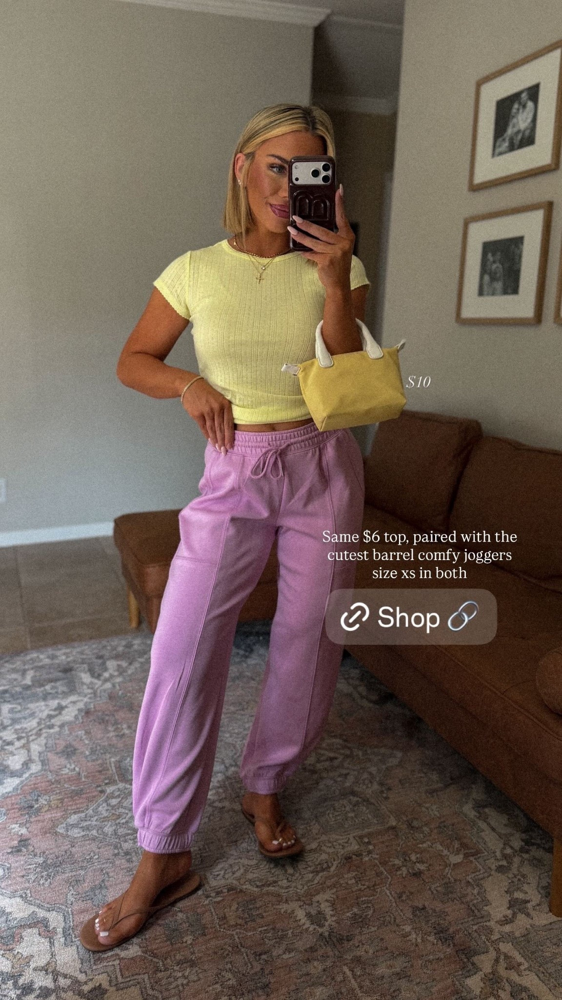 Same $6 top, paired with the cutest barrel comfy joggers size xs in both $10