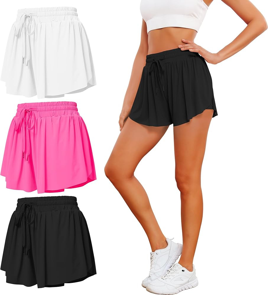 2 in 1 Flowy Athletic Shorts for Women - Gym Double Layer Butterfly Shorts Pack | Amazon (US)
