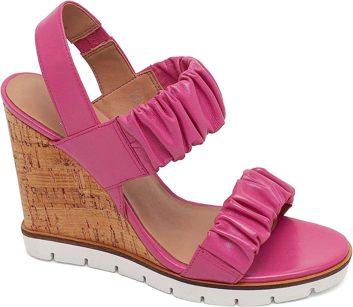 Linea Paolo - Estelle - Flirty Ruched Nappa Leather High Cork Wedge Sandal | Amazon (US)