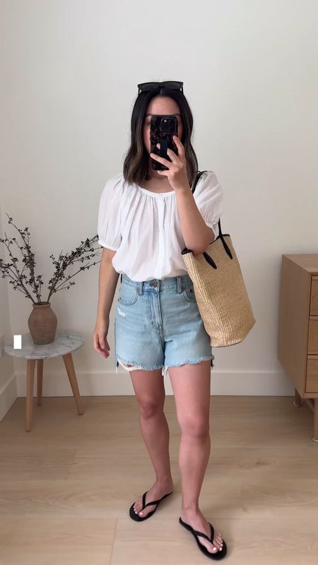 Super lightweight top great for warm weather. Runs big. Madewell relaxed shorts. Great length. I sized up. 

Madewell top xs
Madewell shorts 25
Madewell sandals 5
Madewell tote 

Summer outfits, summer style, petite style, sandals, vacation outfits 

#LTKShoeCrush #LTKFindsUnder100 #LTKItBag