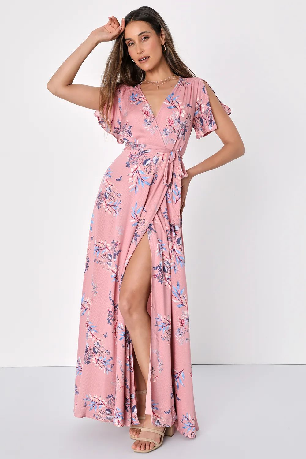 Fiorire Rose Floral Print Wrap Maxi Dress | Lulus (US)