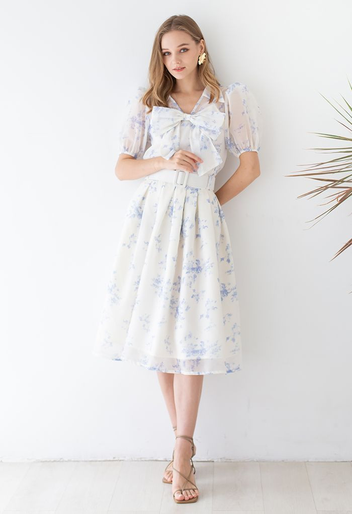 Sweet Bow Short-Sleeve Organza Top in Floral Print | Chicwish