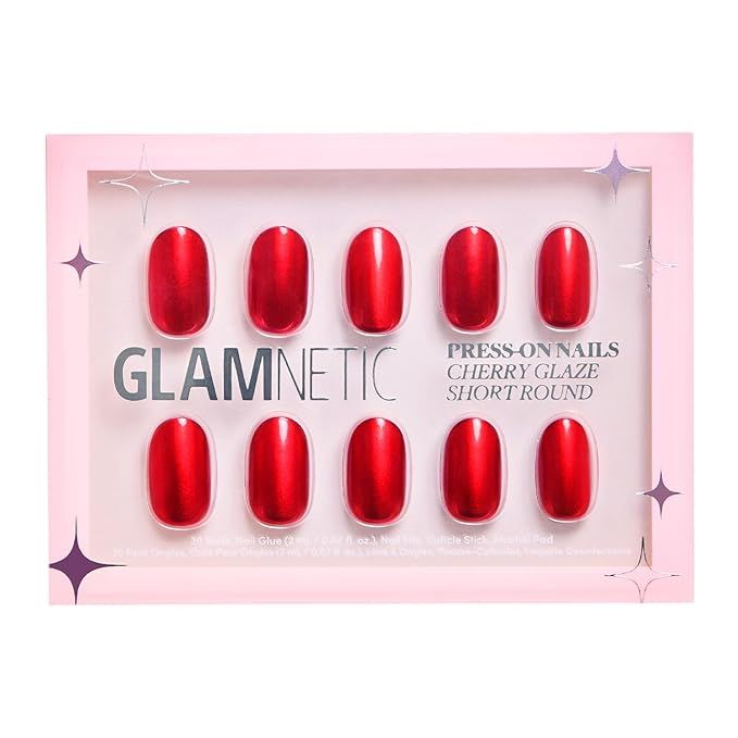 Glamnetic Press On Nails - Cherry Glaze | Short Round Bright Cherry Red Nails with a Glaze Finish... | Amazon (US)