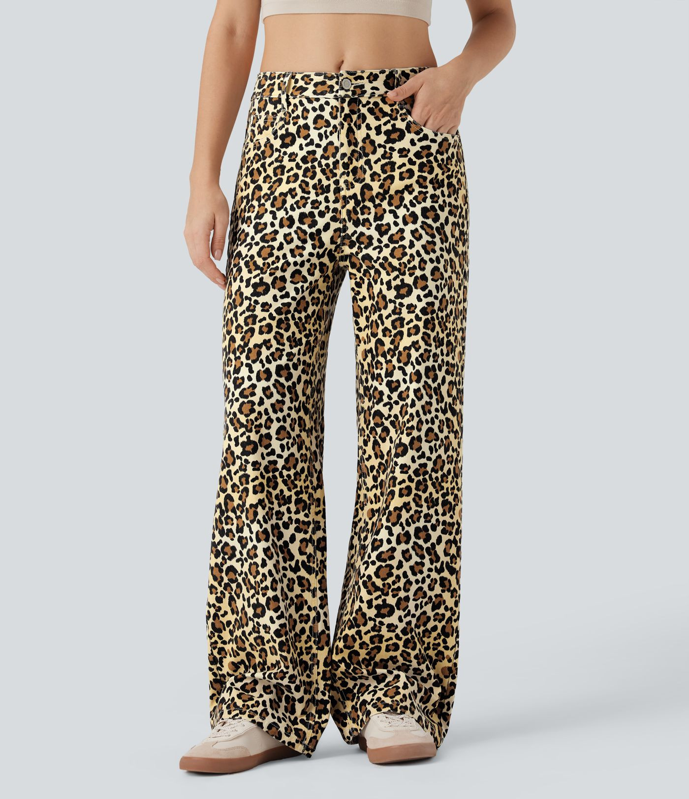 Women’s Halara Flex™ Mid Rise Leopard Casual Baggy Jeans with Pockets - Halara | HALARA