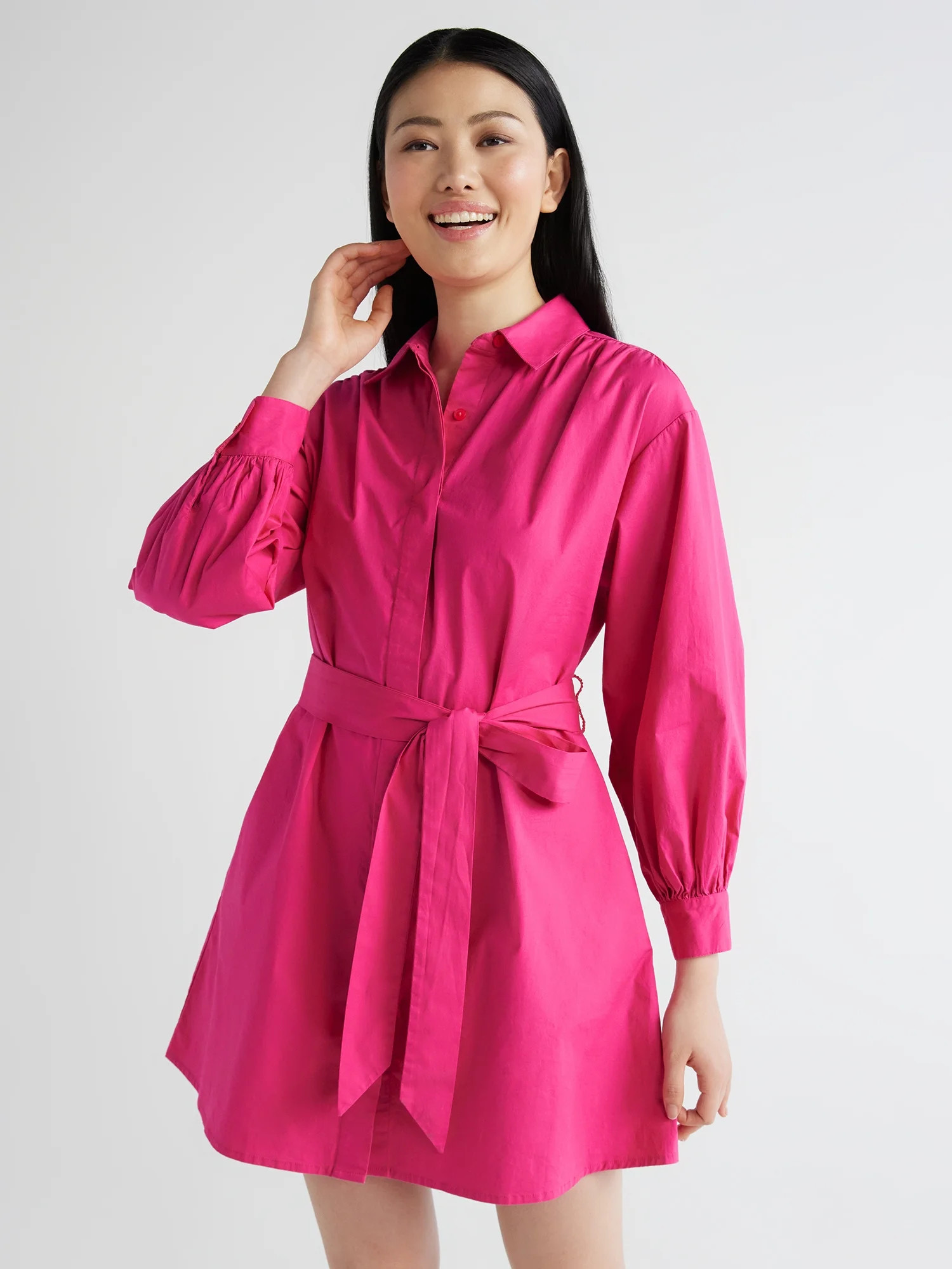 Scoop Women's Balloon Sleeve Poplin Shirtdress with Pockets, Sizes XS-XXL | Walmart (US)