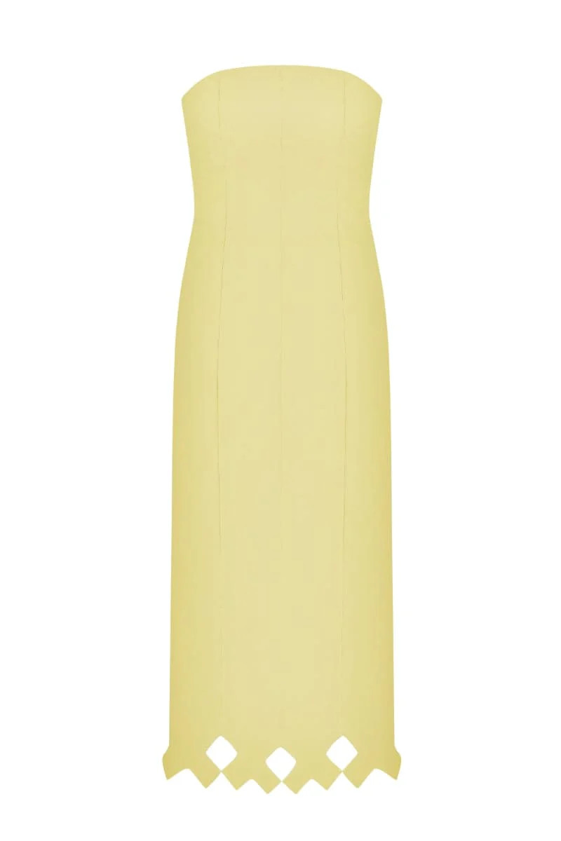 TYMPAN LEMON STRAPLESS MIDI DRESS | PODYH | CULT MIA | CULT MIA UK LTD