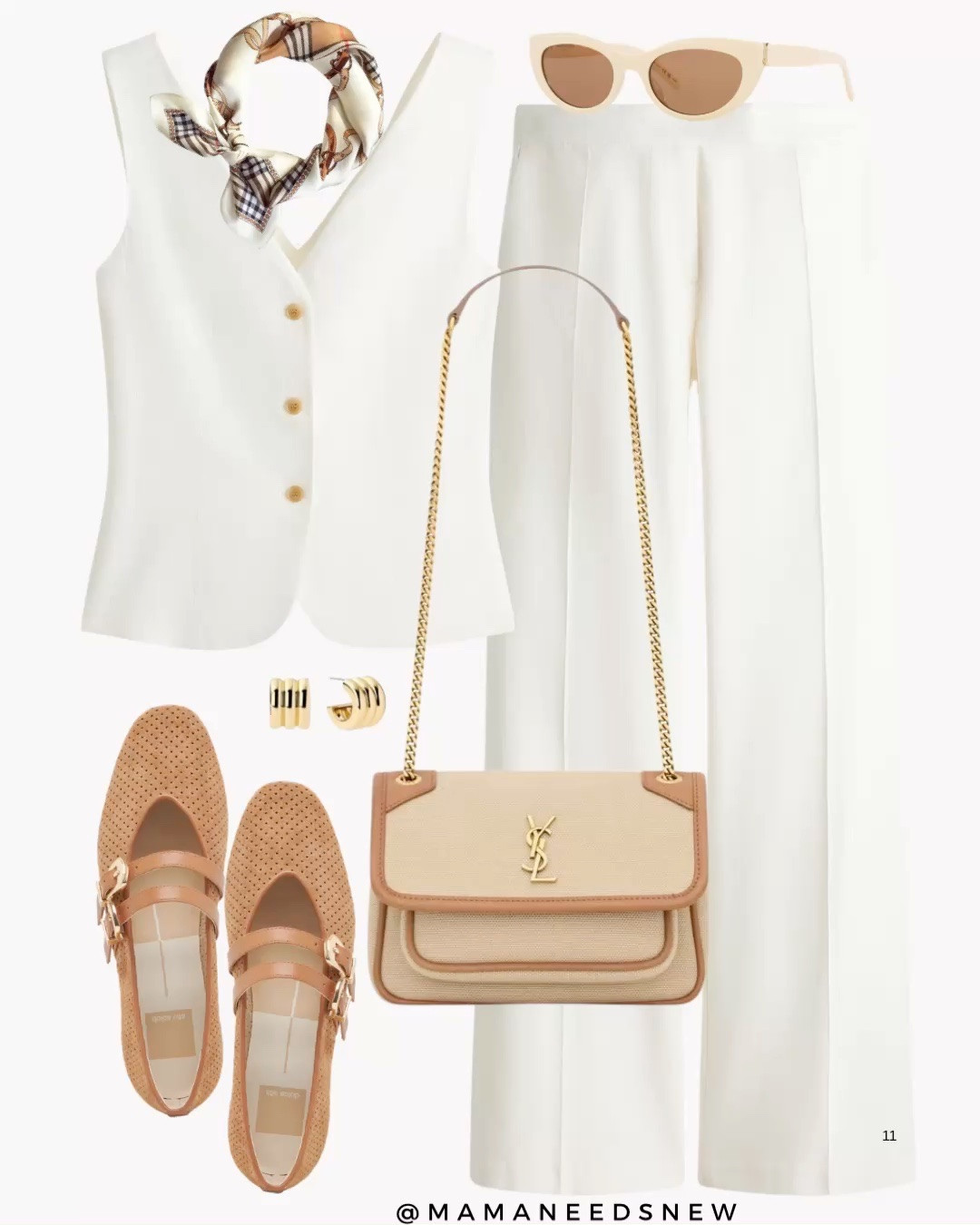 A spring / summer outfit with a matching linen blend vest and trousers set, Maryjane flats, shoulder bag, silk scarff

#LTKSeasonal #LTKSaleAlert #LTKootd