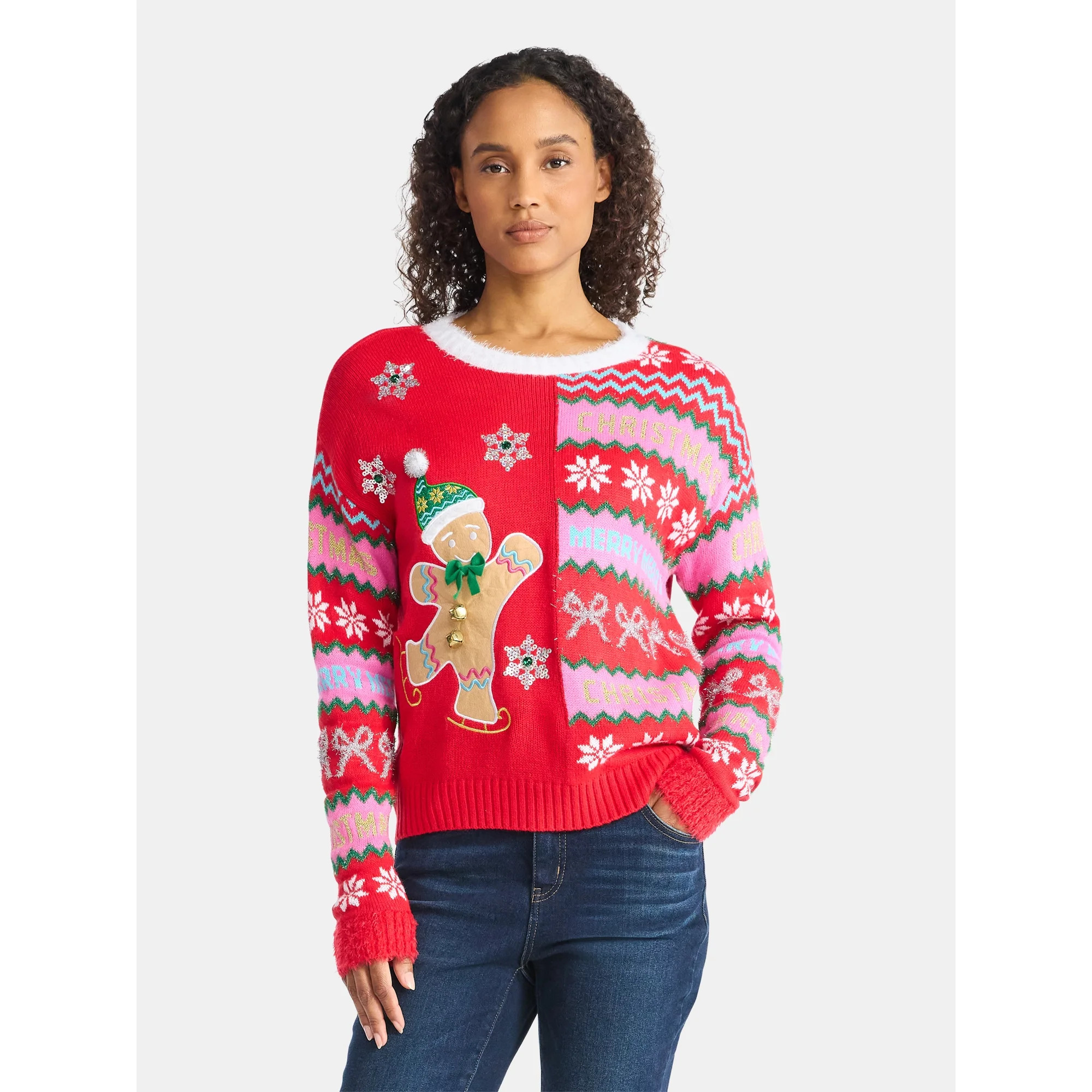 Holiday Time Women's Embellished Pullover Christmas Sweater, Midweight, Sizes XXS-XXXL | Walmart (US)