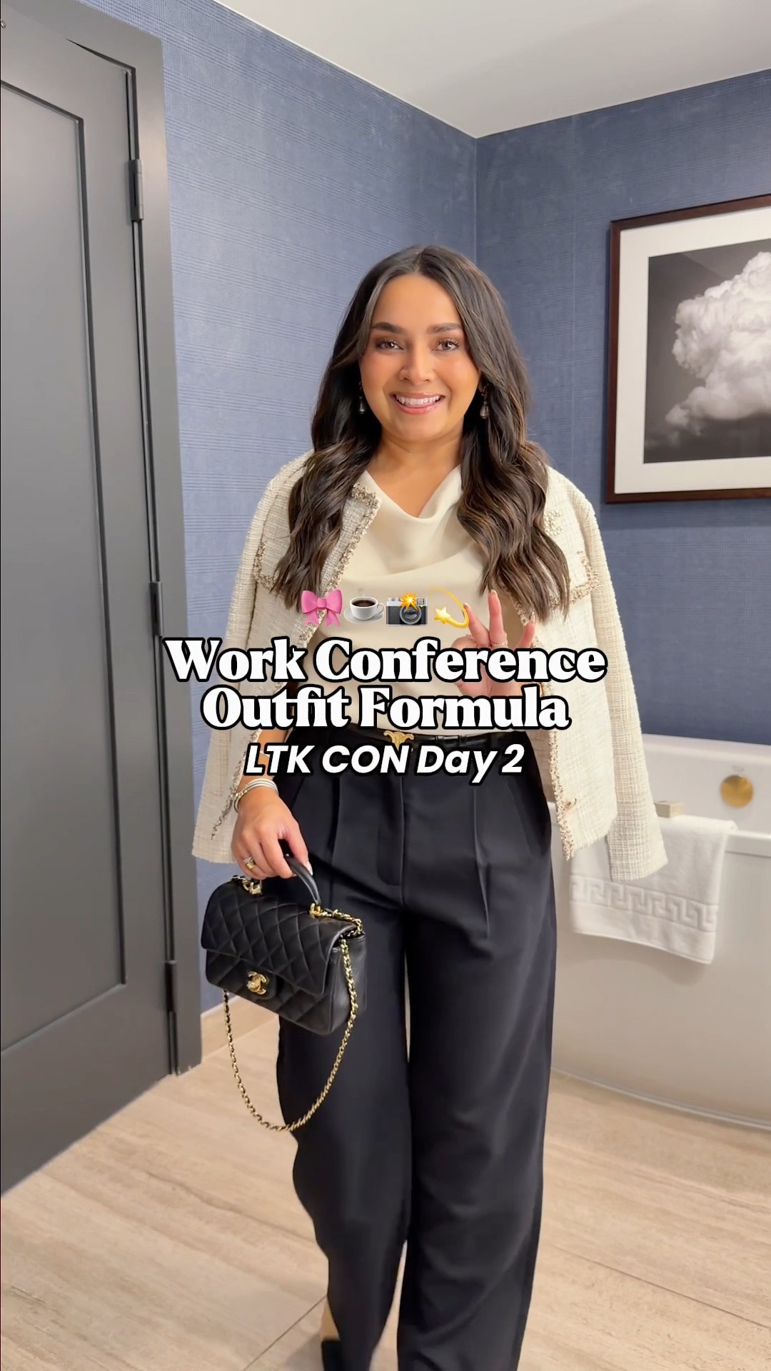 Work conference office outfit!
Jacket cardigan size xs petite TTS 
Ivory cowl neck top size xs TTS
Black pants size 27 short - I sized up one size for a better fit in the waist 
Shoes are Chanel
Belt is Celine

#LTKCon #LTKPetite #LTKWorkwear