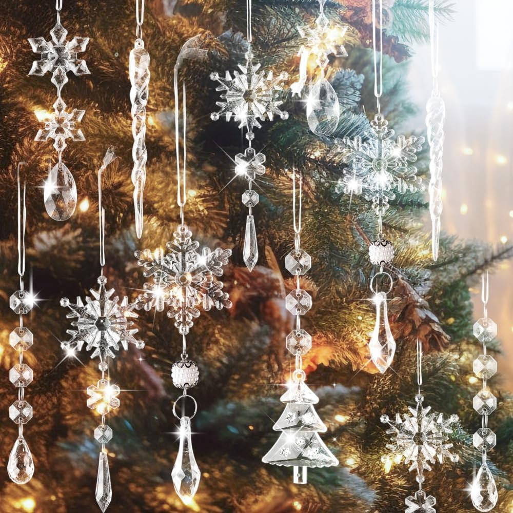 Lanpn 26PCS Christmas Ornaments Crystal Christmas Tree Decoration, Hanging Clear Acrylic Snowflak... | Amazon (US)