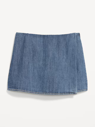 High-Waisted Faux-Wrap Jean Mini Skort | Old Navy (US)