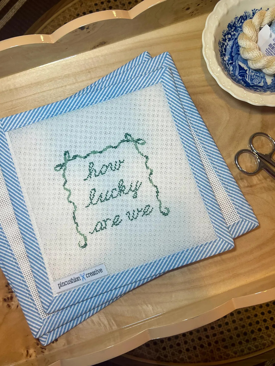 How Lucky Are We Needlepoint Canvas – Hand Painted Green Bow Design, 18 Mesh - Etsy | Etsy (US)