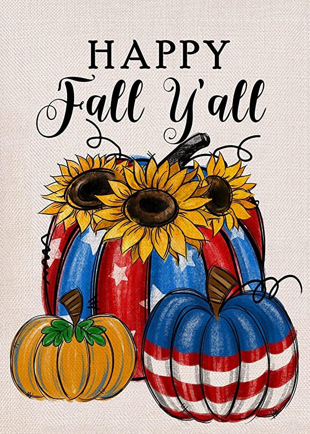 Covido Home Decorative Happy Fall Y'all Patriotic Sunflower Pumpkin Patch Garden Flag, Autumn USA... | Amazon (US)