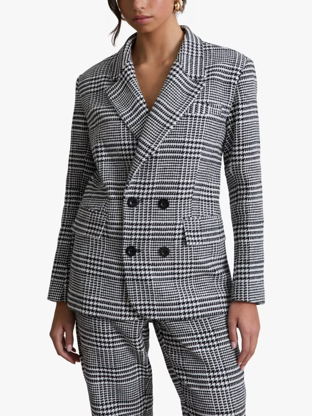 Hay Life Prince of Wales Check Double Breasted Blazer, Black/White | John Lewis (UK)