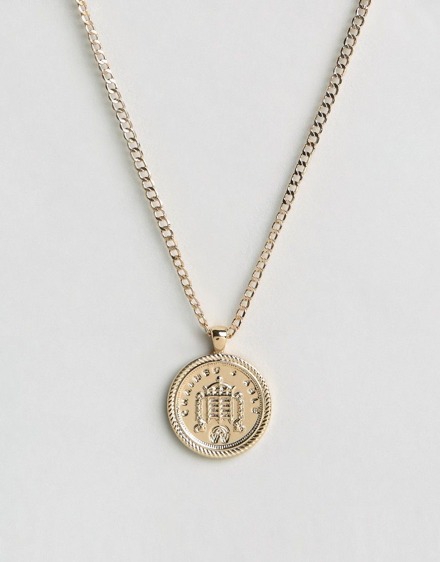 Chained & Able Old English Sovereign medallion necklace in gold - Gold | ASOS US